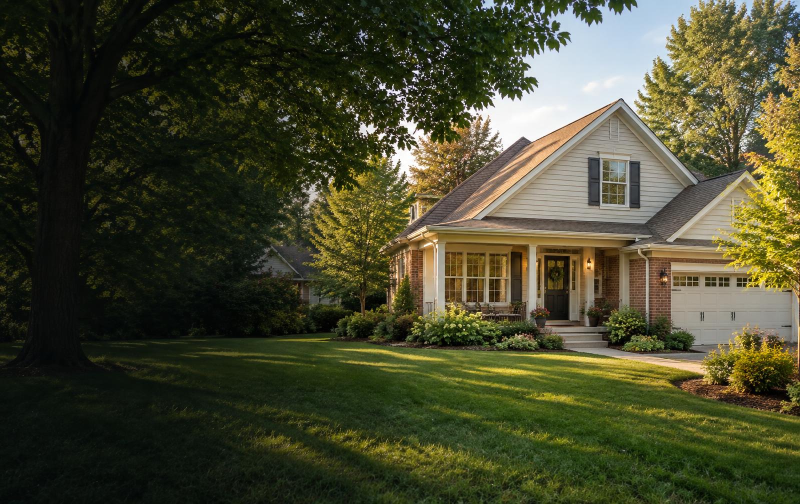 Welcoming suburban home beneath mature trees